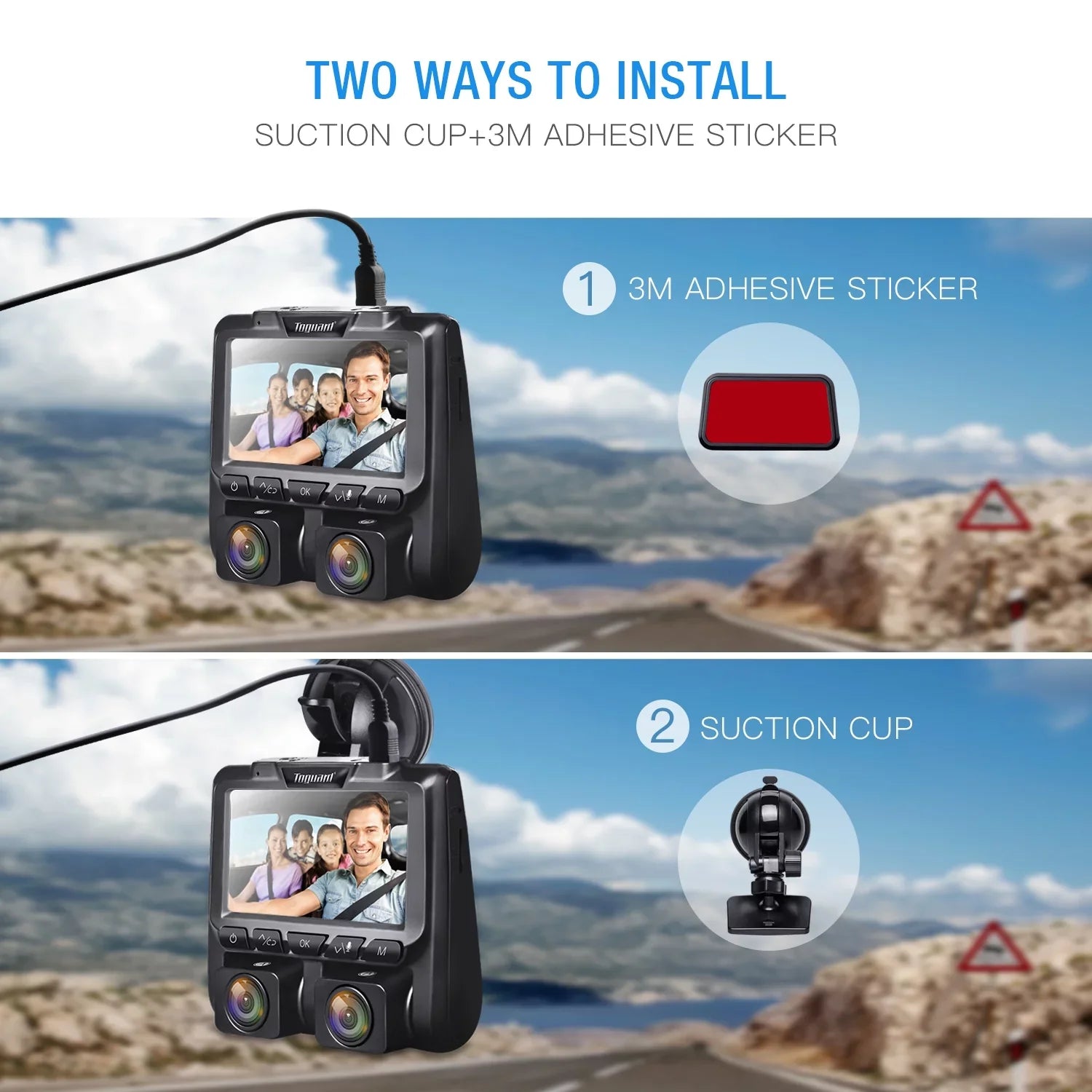 Dash Black 1080P+1080P Camera Front Cams and Inside LCD 3" Cam, Car Dashboard Dual Camera TOGUARD Dash Full HD