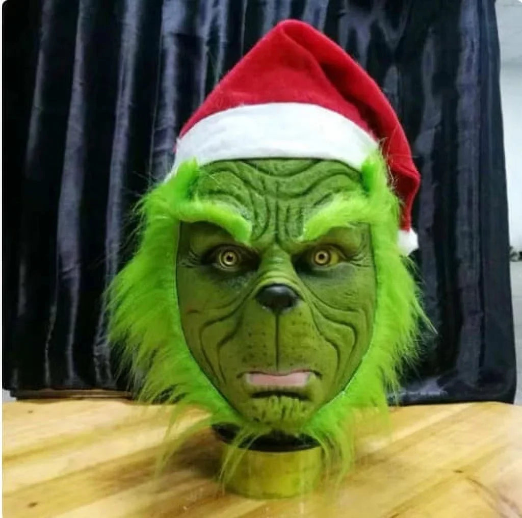 Mask Latex Hat Adult The Xmas Christmas Costume Full Head Cosplay Unisex Green