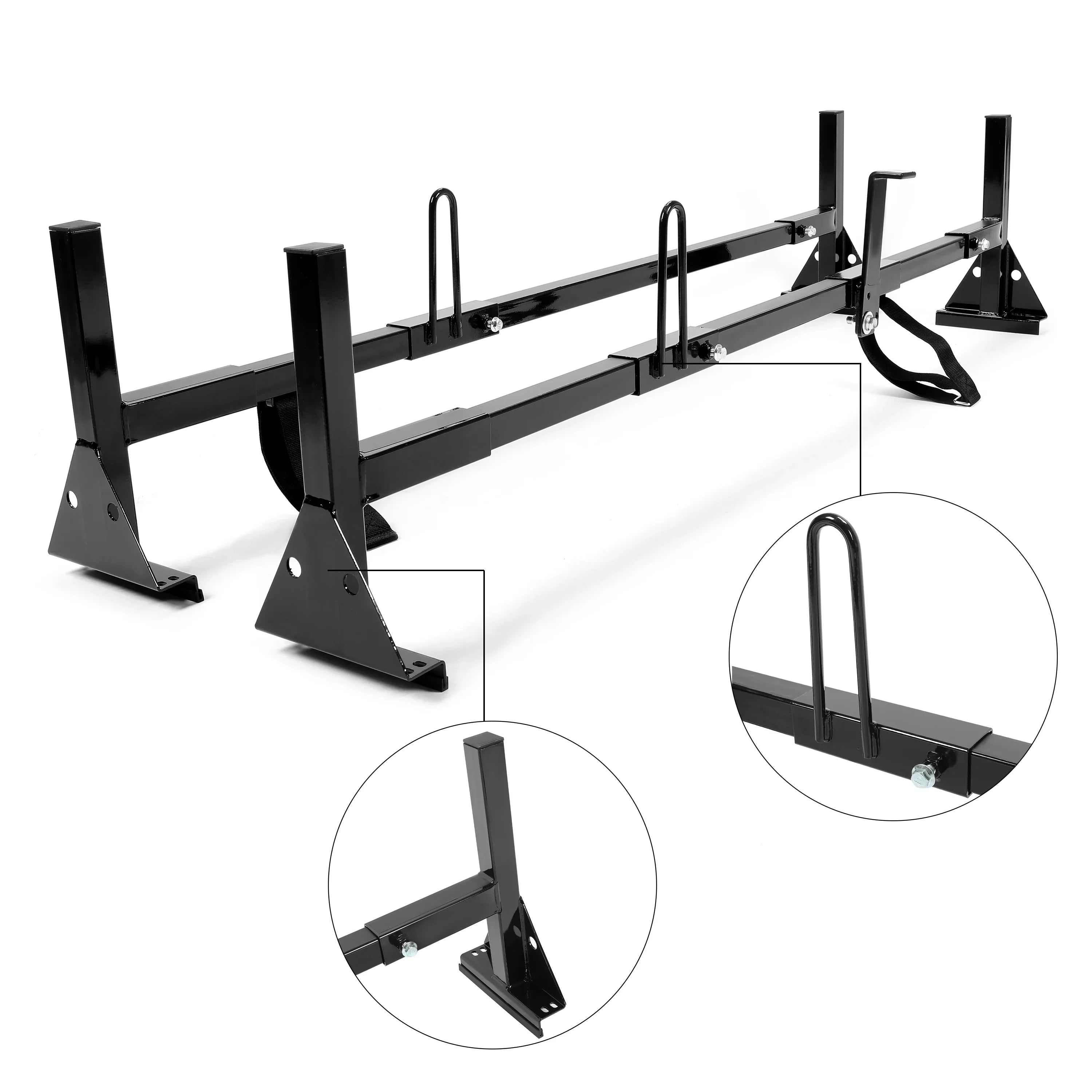 GMC Kojem Roof Rack Rack Vans 2 Universal Full-Size Ladders Carry Steel Bars Mount E-Series Adjustable Chevy Express Savana Ford for 68"-75"