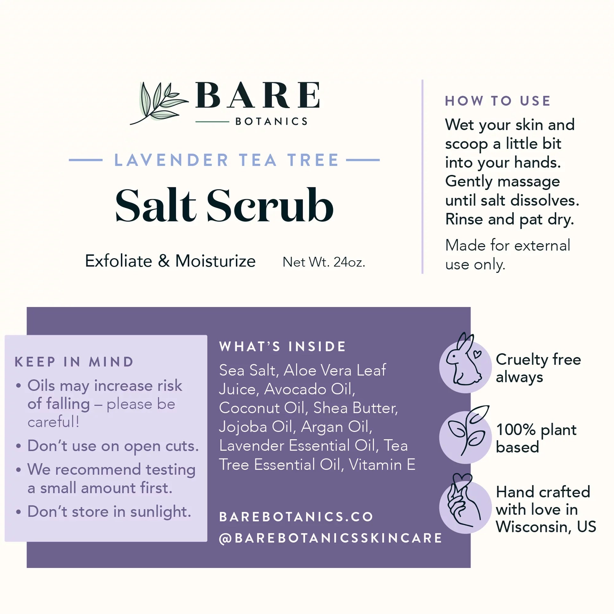 Body Salt Scrub oz Scrub Botanics 24 Lavender Bare Sea Tree Tea