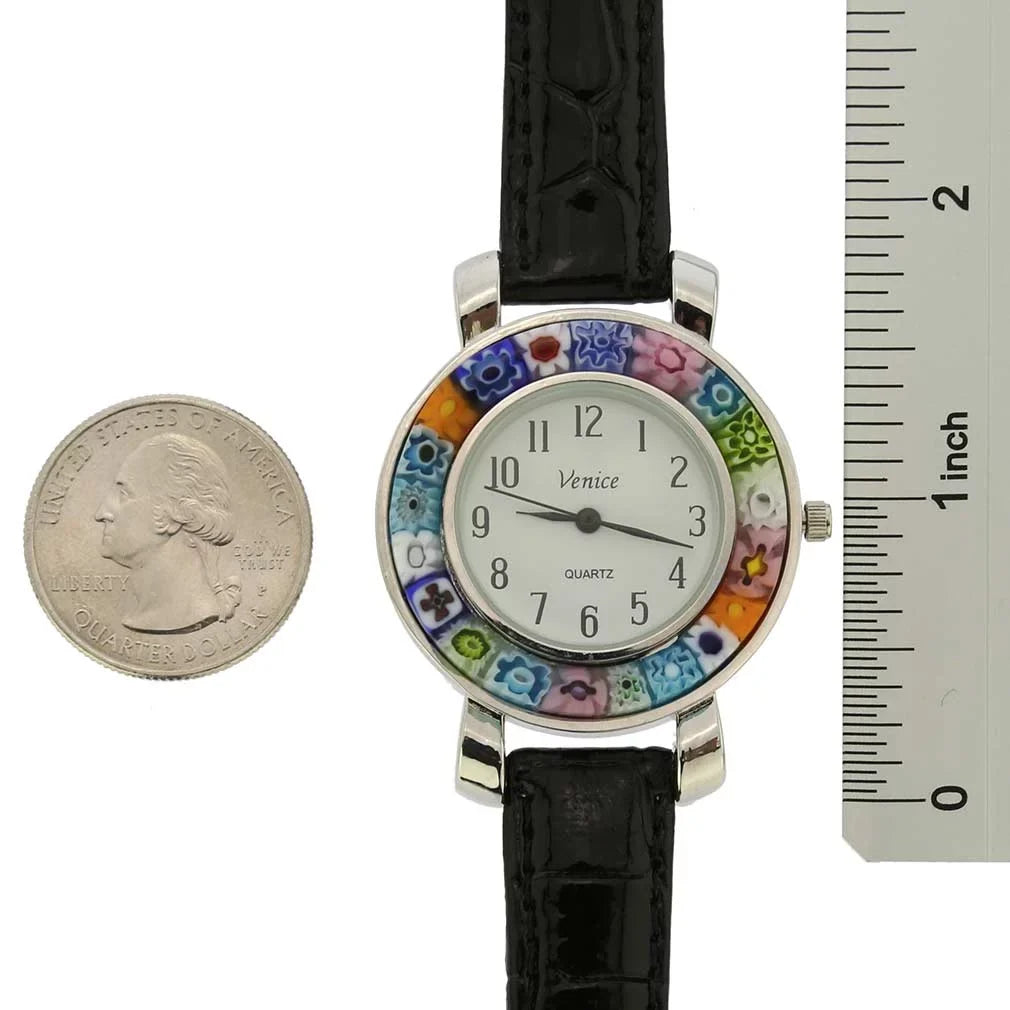 Band Watch Millefiori Serena GlassOfVenice - Leather With Black Murano