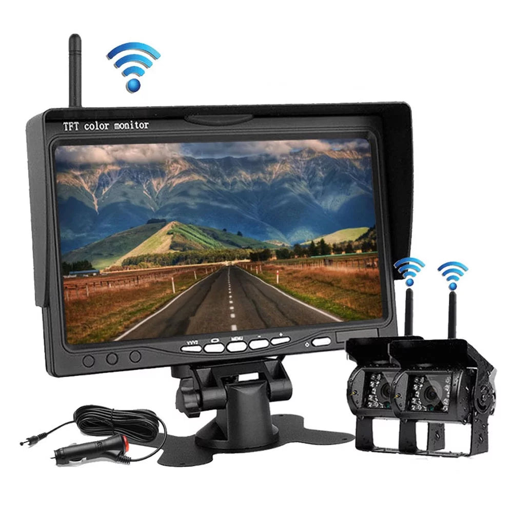 Rear Parking Wireless for Truck Vehicle Ir System, Vision RV 7" + Truck Podofo Backup Trailer Camera Monitor Bus Night 2 View Assistance Waterproof