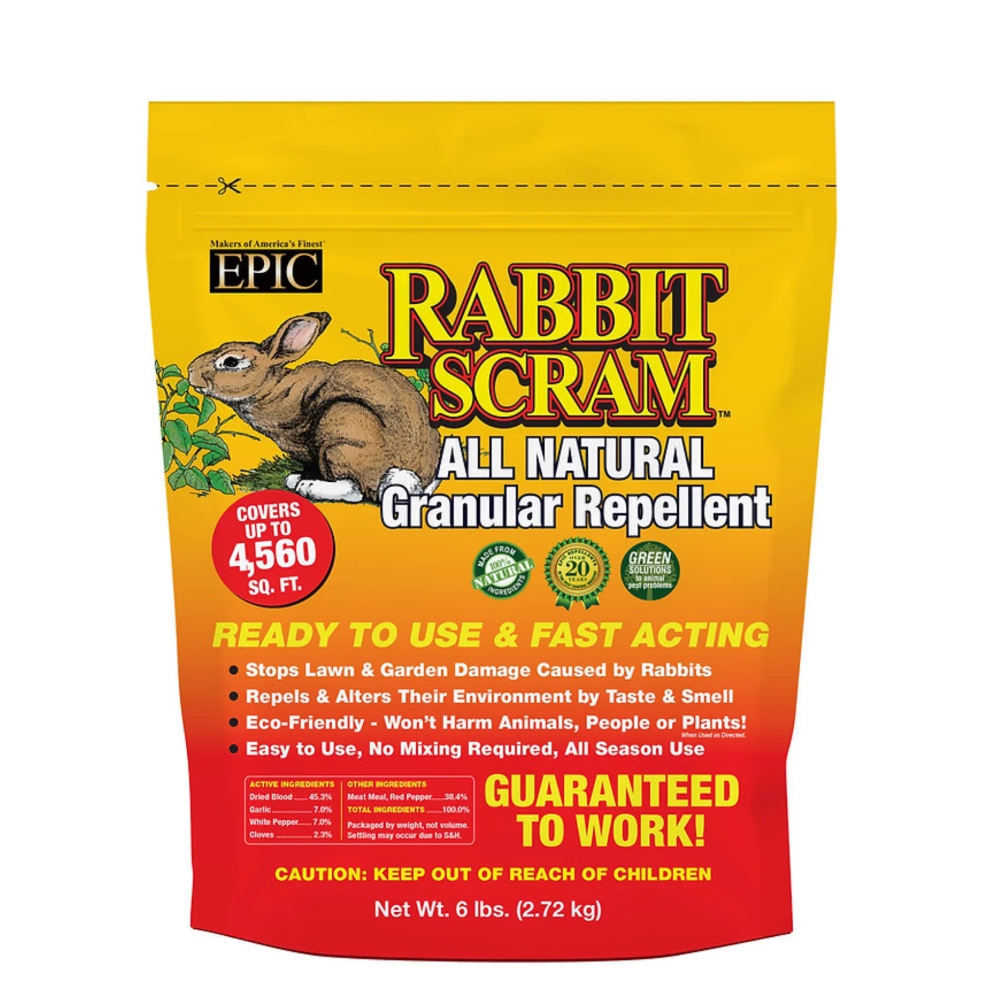 All Ready Granular 6lbs Rabbit Bag, Use Resealable EPIC Outdoor Animal Scram Natural To Repellent