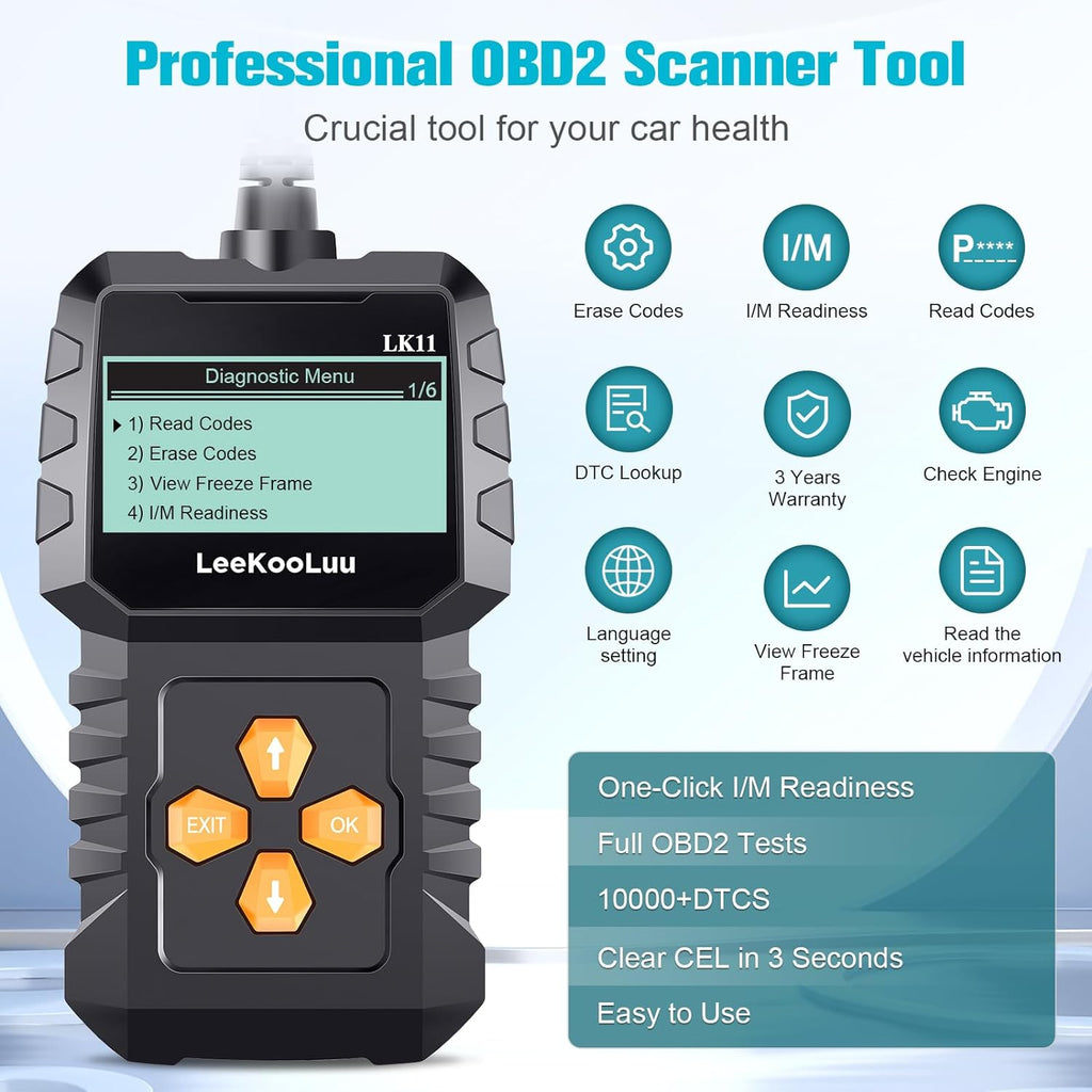 Professional LK11 Code Freeze Easy and Engine Readiness LeeKooLuu Play Setup Scan Frame/I/M - with Cars Alert Code 1996 Reader Since Scanner for Clear OBD2 Use Plug to - Diagnostic Reset