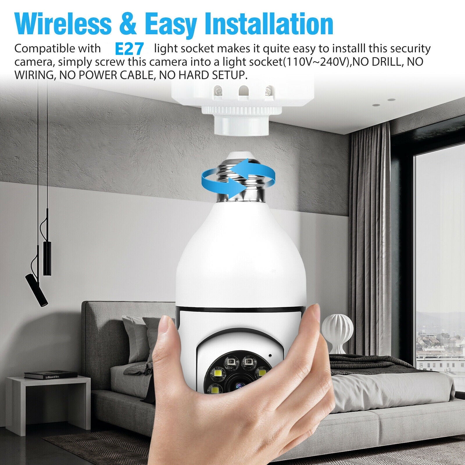 Bulb Camera Security H-Party HD Outdoor, Cameras, Light 2.4G Wide 5G Night Toner Security Pack 360¡ã 1080P Camera, 4 Security, & Cameras Home Security Outdoor Wireless for Wifi Vision Viewing,