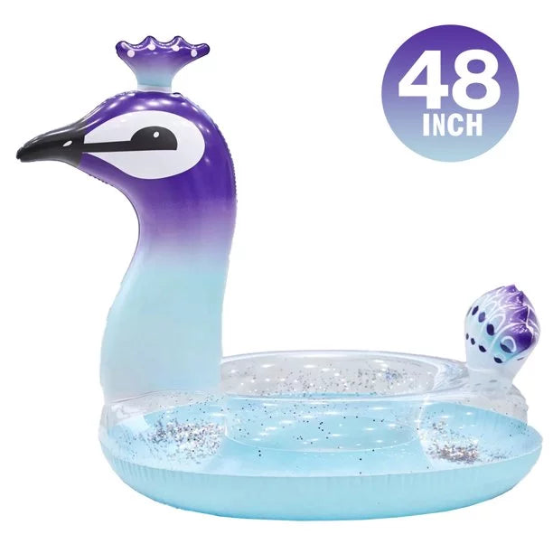 with Floaties Water Valves Raft Party Fast Fun Beach Float Inflatable Swim Decorative for Glitter 48 Pool Game Lounge Toys Designed | Peacock Inch Kids Malai