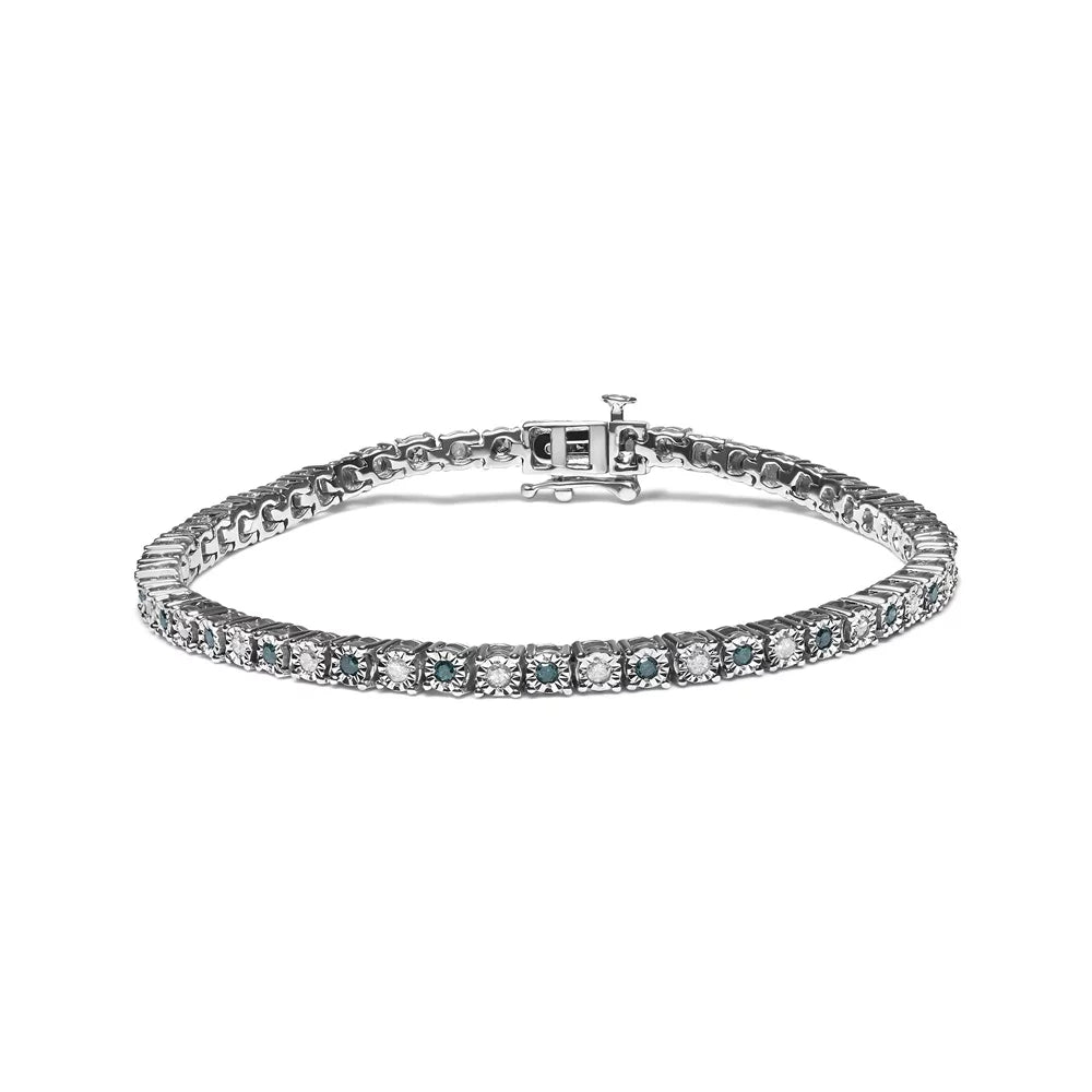 Silver Box Treated Green of I-J Clasp (Green - .925 Inches Tennis and Cttw Haus Clarity) Brilliance Round Diamond with Diamond Alternating and Womens Sterling cut White I3 1.0 7" Size Bracelet Color,
