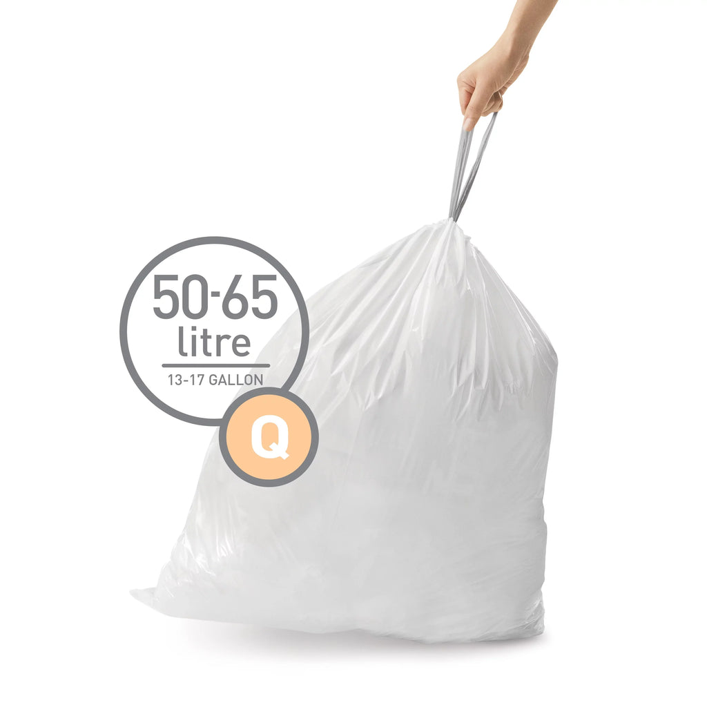 Trash 240 Liter 13-17 simplehuman Bags, Code Fit Custom 50-65 Roll Q Drawstring Gallon, Pack, White /