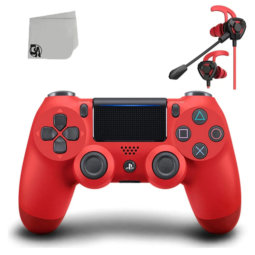Sony AXTION Earbuds Dual + Controller Gaming New) Console Wired Shock For BOLT Bundle Red Like PS4 (Refurbished: Pre-Owned