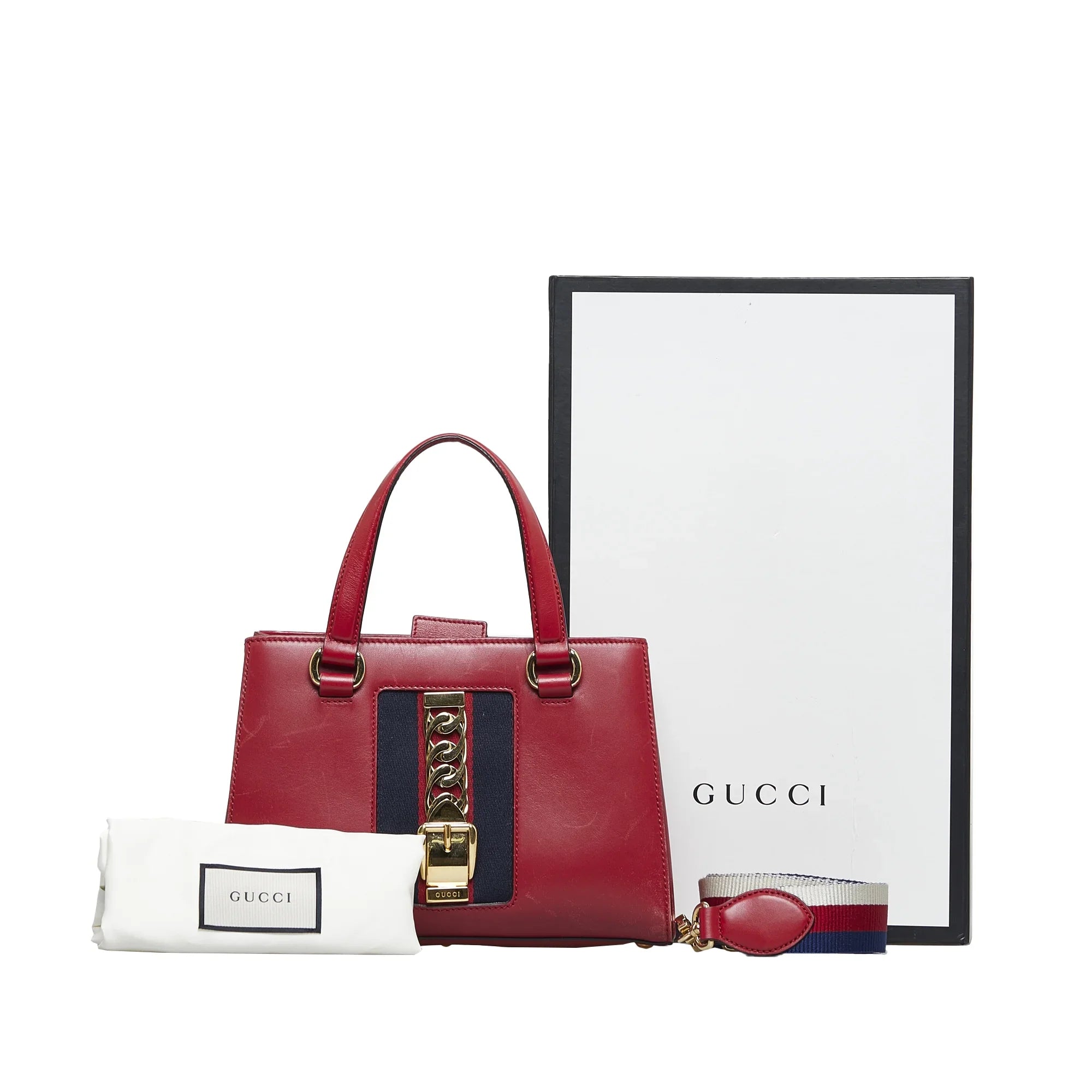 Pre-Owned Gucci Leather Red Unisex Calf Sylvie Authenticated Satchel (Good)