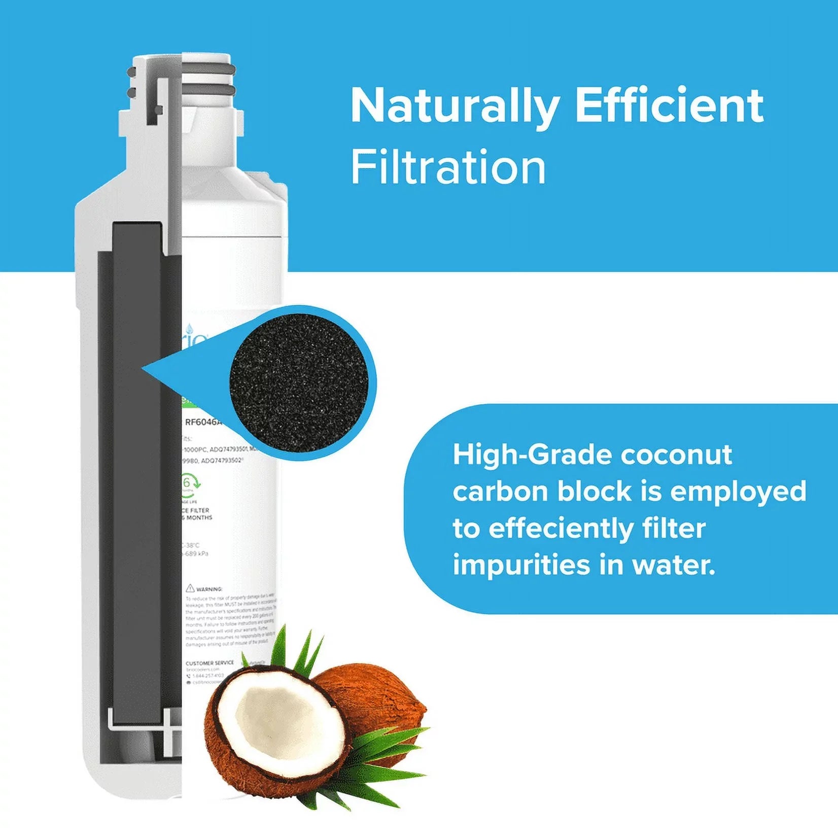 Filter 6046A ADQ74793501 LT-1000PC, Compatible With Replacement Brio LT1000PCS, LT1000PC, LGLT1000P, Refrigerator Water