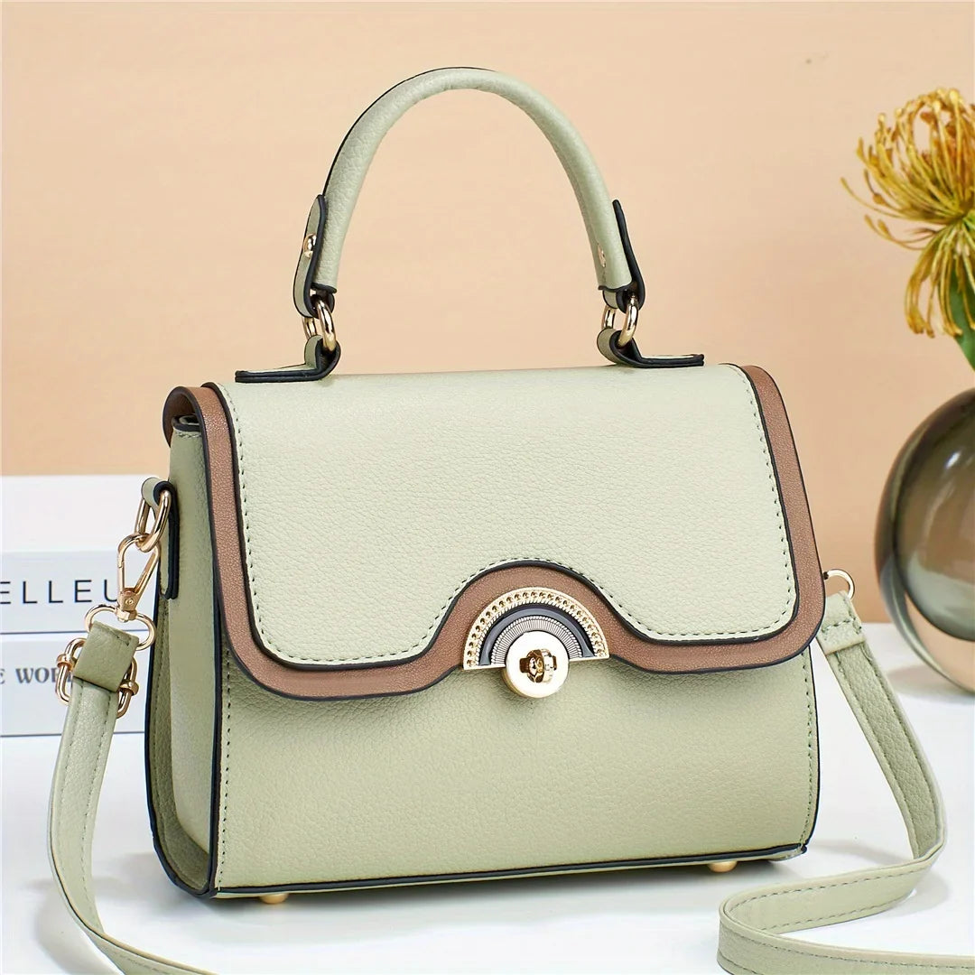 Turn Ontrast Junior Bag, Flap Trendy Lock Square Purses Color Handbags, Women's Crossbody
