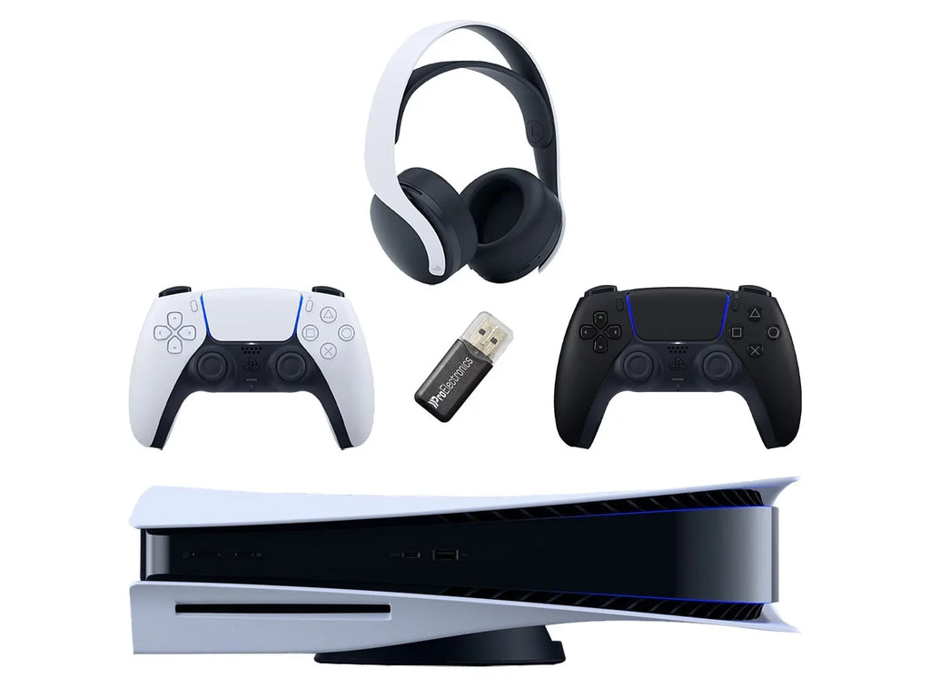Playstation MicroSD Gaming and Headset PULSE Disc) Wireless Extra Adapter Sony USB (PS5 Black with Card 3D Controller, Bundle 5 Disc
