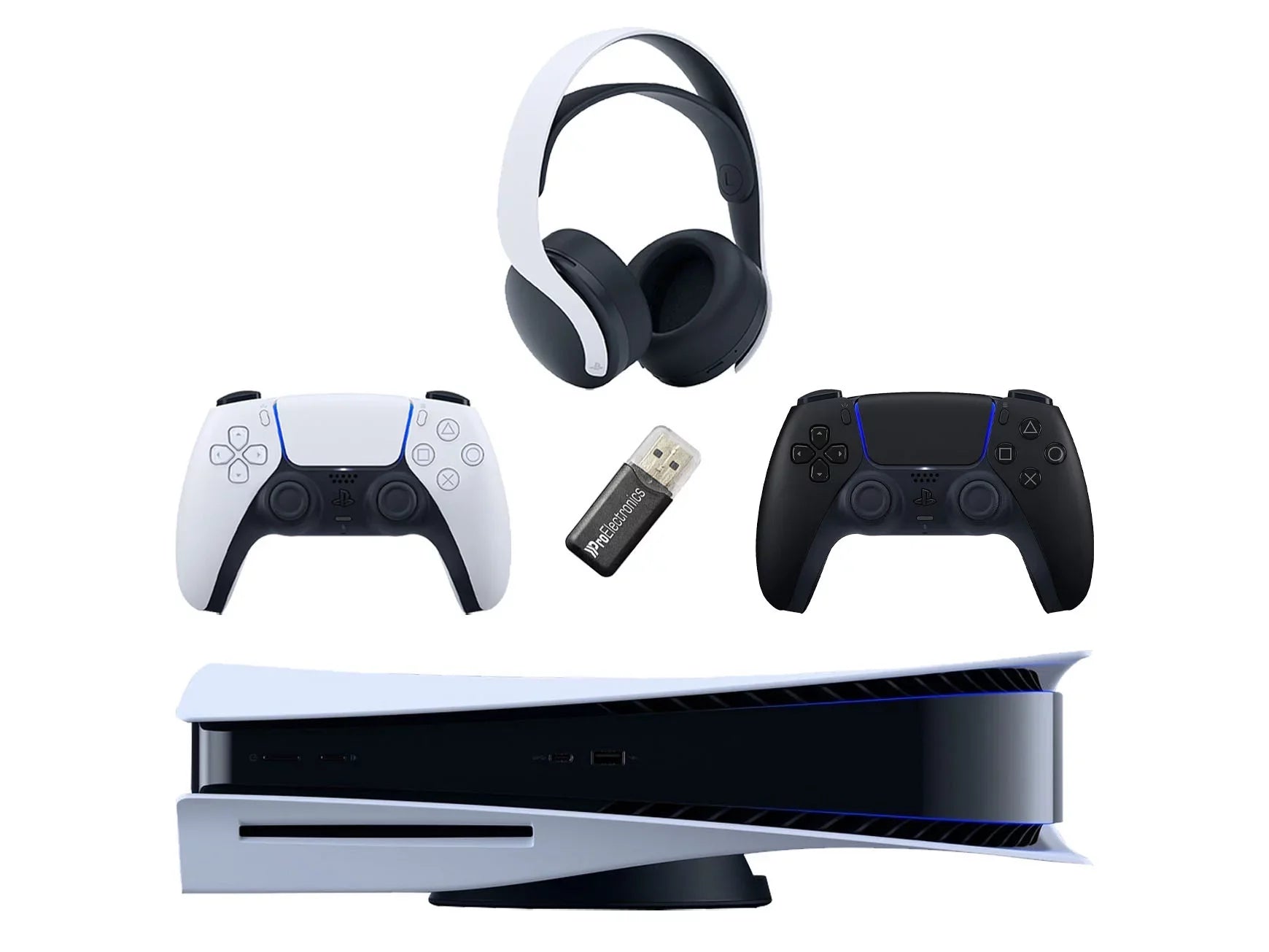 Playstation MicroSD Gaming and Headset PULSE Disc) Wireless Extra Adapter Sony USB (PS5 Black with Card 3D Controller, Bundle 5 Disc