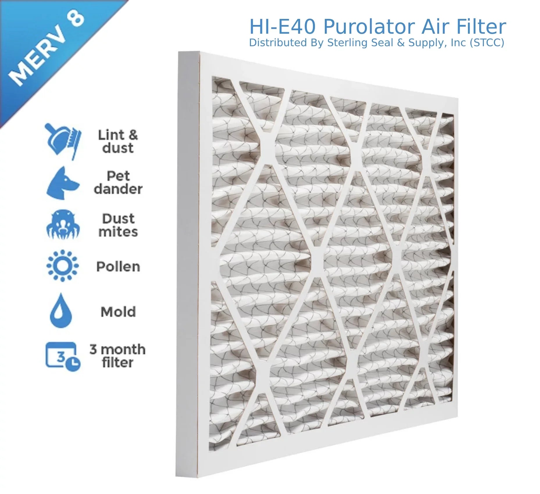 Surface (6 MERV Pleated Pack) 20x30x1, Purolator 40 Filter, Hi-E Mechanical Air 8, Extended