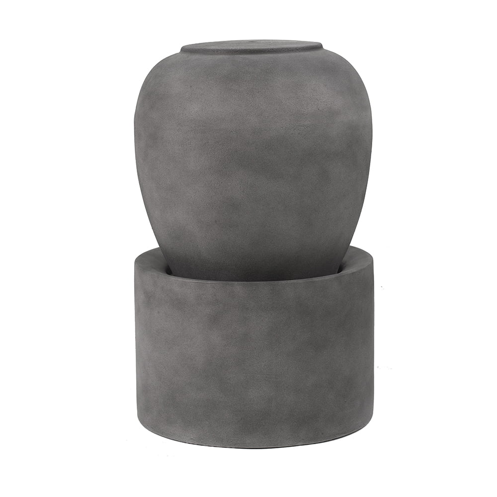 Antique Water Cement Fountain & feature For Unique Gray, Deck Lawn, 19.5x19.5x32.5" Design Heavy Outdoor Patio Urn Home Cute Garden,