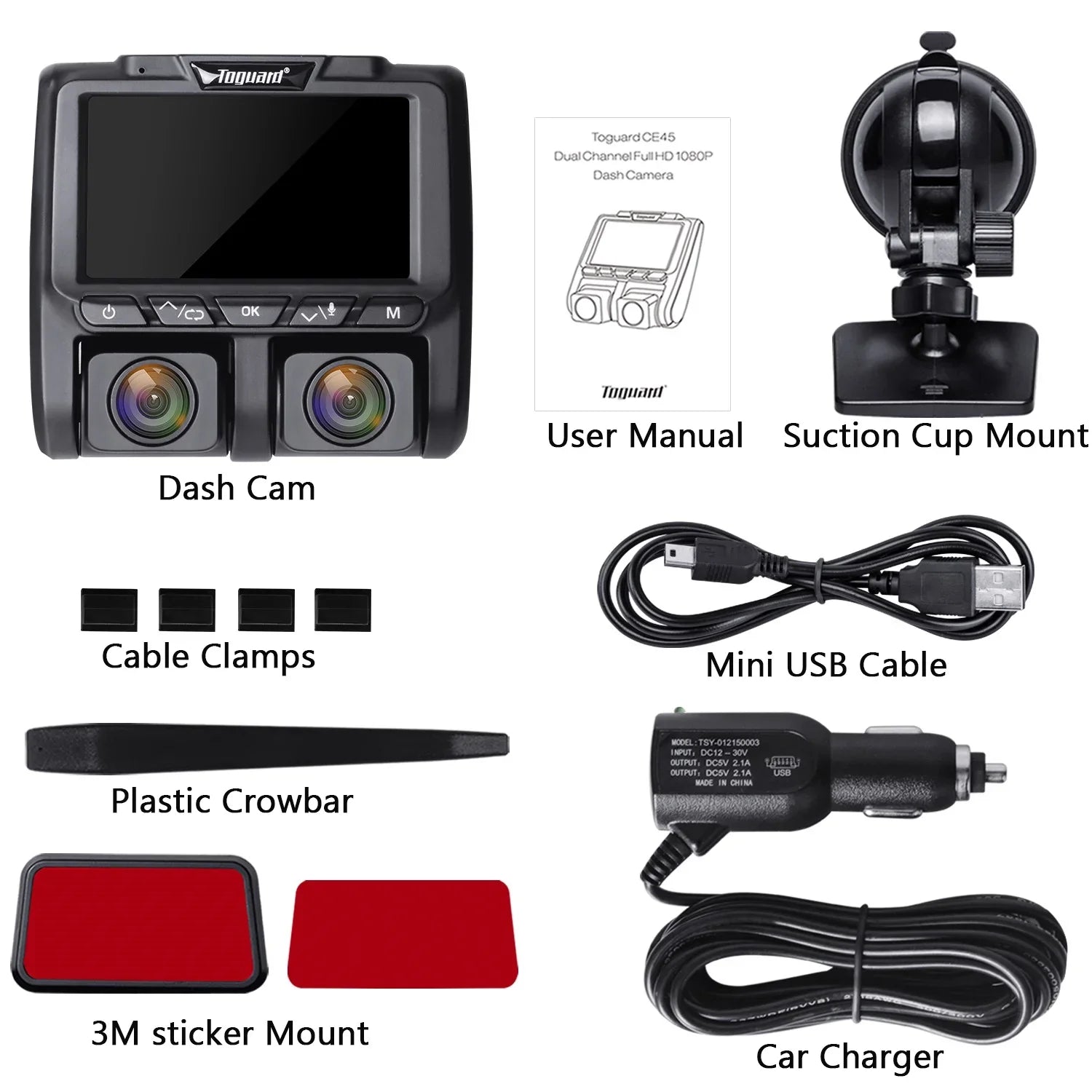 Dash Black 1080P+1080P Camera Front Cams and Inside LCD 3" Cam, Car Dashboard Dual Camera TOGUARD Dash Full HD