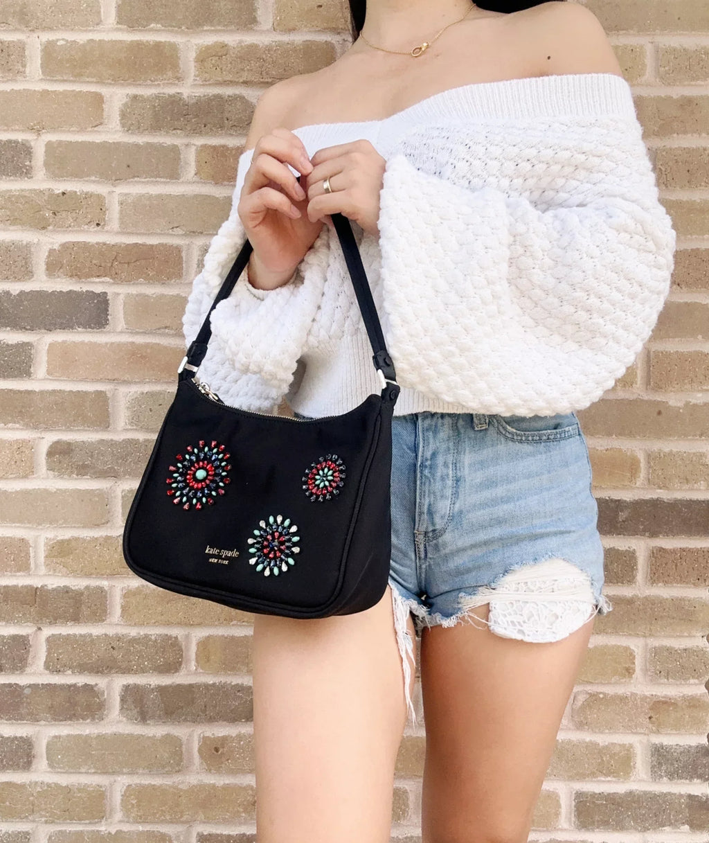 Shoulder Better Nylon Small Black Embellished Bag Little Sam Firework Spade Kate