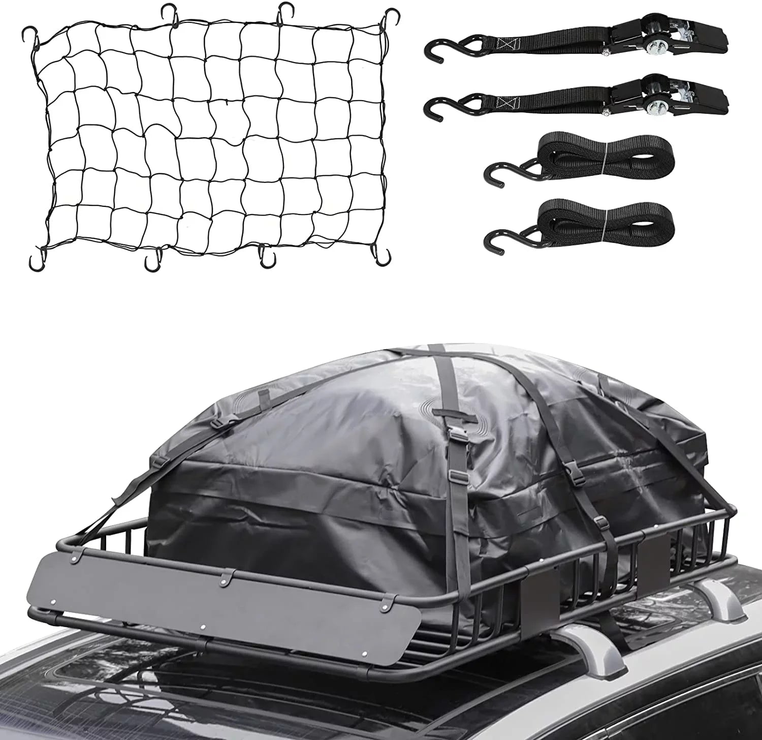 Holder Net, Luggage Basket Steel Rooftop 150lb Car Down Top Rack, 39" Cargo Bag, Waterproof Capacity, for Thten Duty Roof SUV, Tie Carrier Extension and Rack with Construction Heavy 64"x Strap,