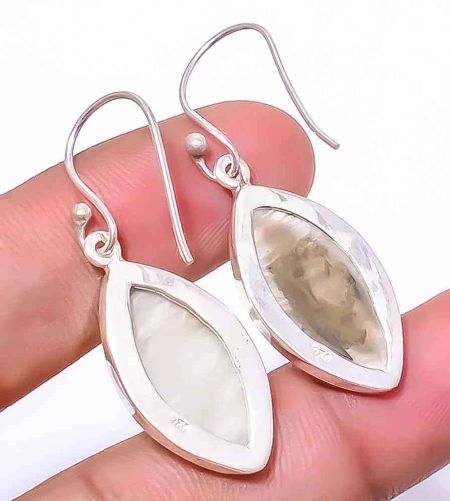 Gemstone Plated Jewelry Gift, Valentine's 1.76" Beautiful Jewelry Silver A379, For White India 925 Earring Woman Day Birthday Scolecite - Gift,