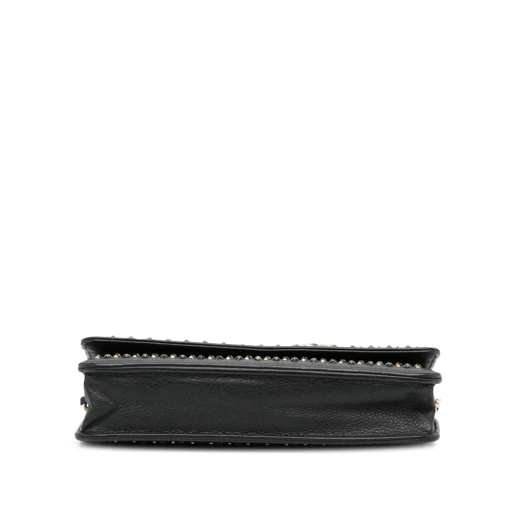 (Good) Crossbody Pre-Owned Authenticated Chain Calf Chanel Leather Unisex Black Wallet Studded Bag on