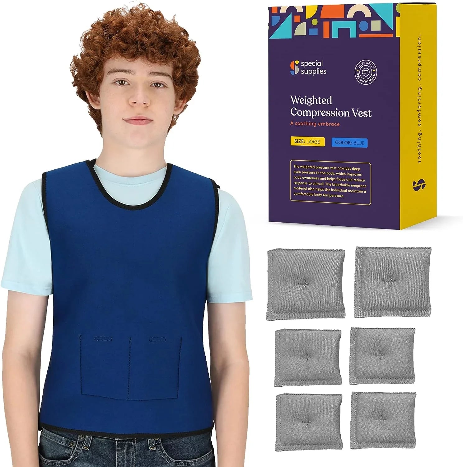 Disorders, Kids with and Fit Adjustable Compression with Special 24x42 Vest Supportive Supplies Processing Weight inches) Weighted Calming ADHD, and for (Large Sensory Autism,