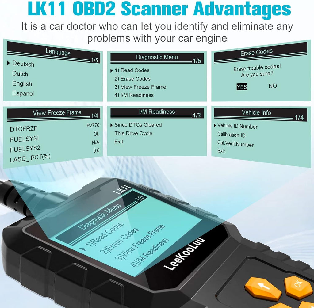 Professional LK11 Code Freeze Easy and Engine Readiness LeeKooLuu Play Setup Scan Frame/I/M - with Cars Alert Code 1996 Reader Since Scanner for Clear OBD2 Use Plug to - Diagnostic Reset