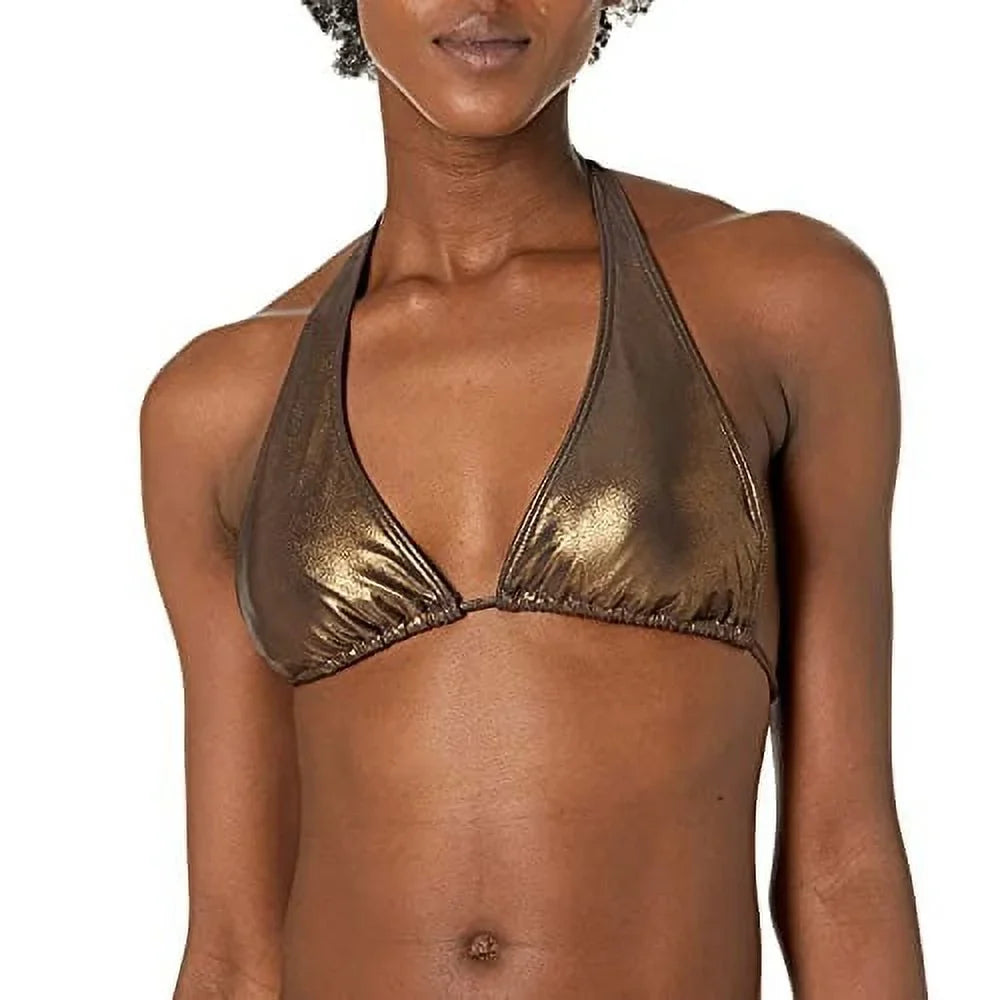 (Bronze, Vince Camuto Metallic Halter Bikini Top M)