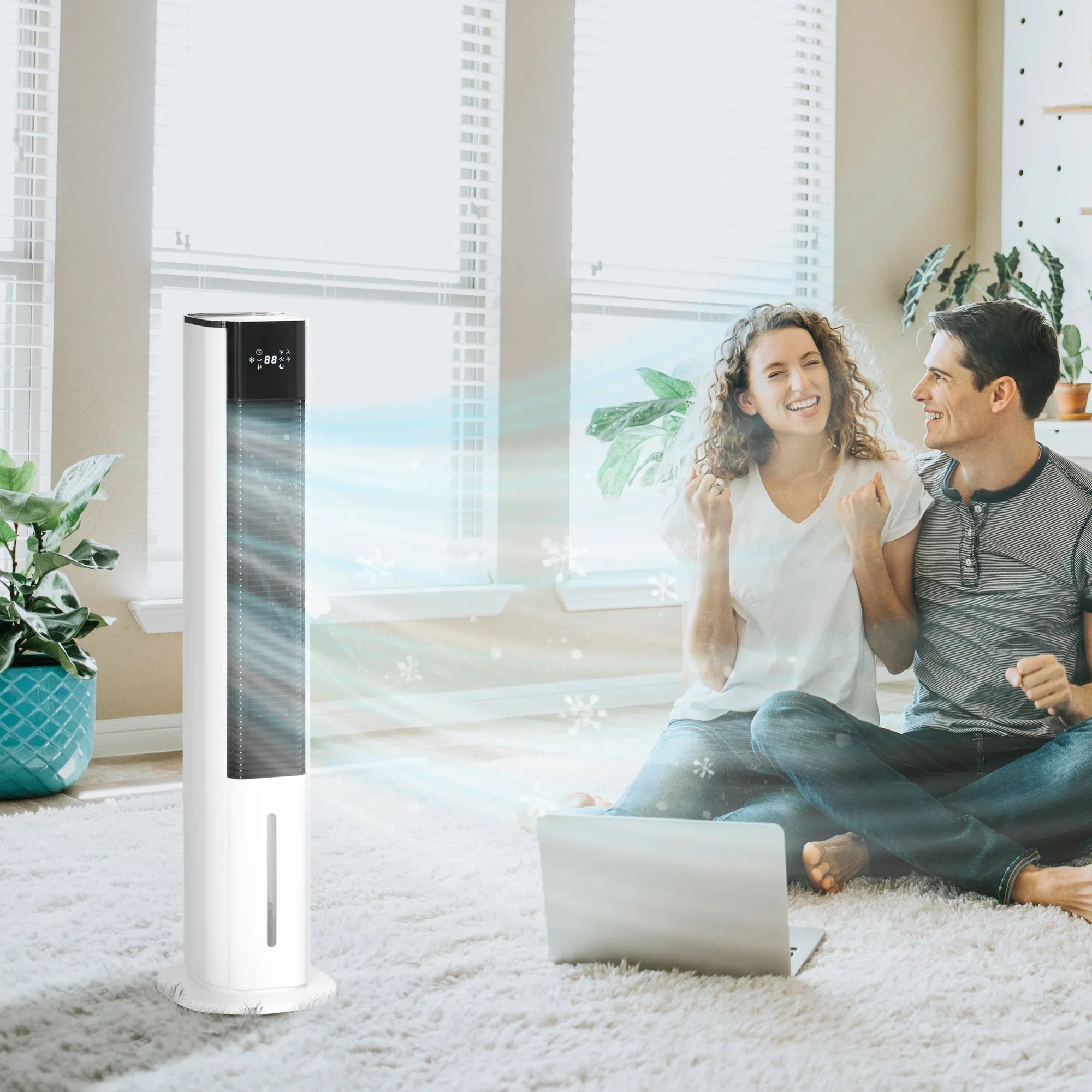 with Tank, 3-In-1 and Air Remote, Cooler, 1.6 Evaporative Gal White Portable Oscillating, Cooling 42" Ice Timer, HOMCOM LED Humidifier Water Display, Fan