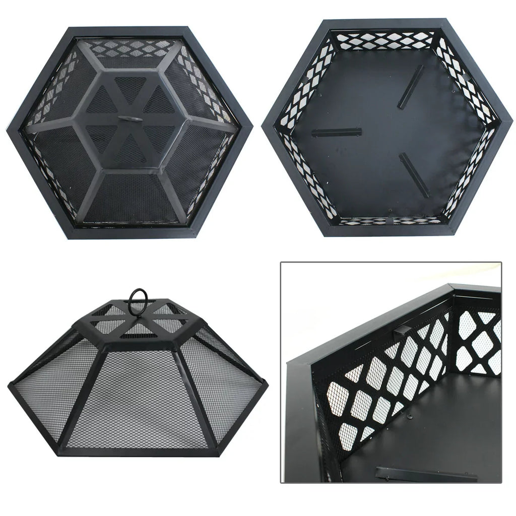 Lid, Backyard, Portable Burning 24¡¯¡¯ Pit W/Mesh Outdoor - Black Pire Wood Bonfire Hex-Shaped ZenSports