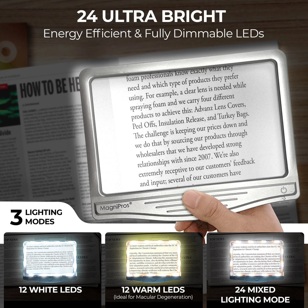 Aging Print, Eye Anti-Glare Lens Reading 5X for Small Vision Eyes, to LED Magnifier Page & Seniors Strain-Perfect Large Reduce & MagniPros Low for