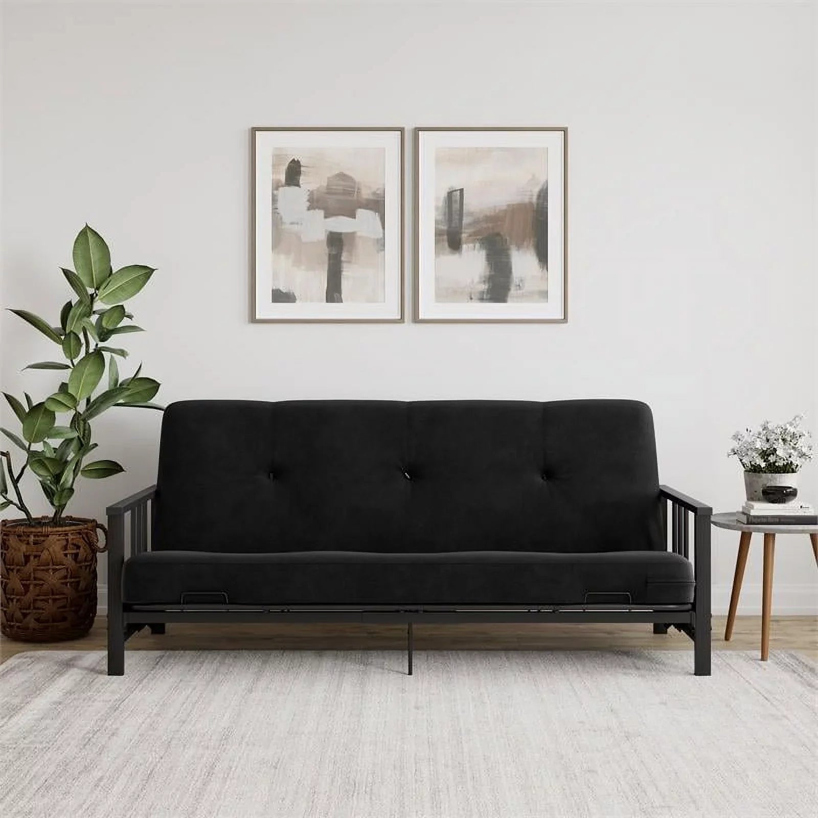 Thermobonded 6" Full Black DHP Metal Microfiber with Tallie Arm Futon Mattress