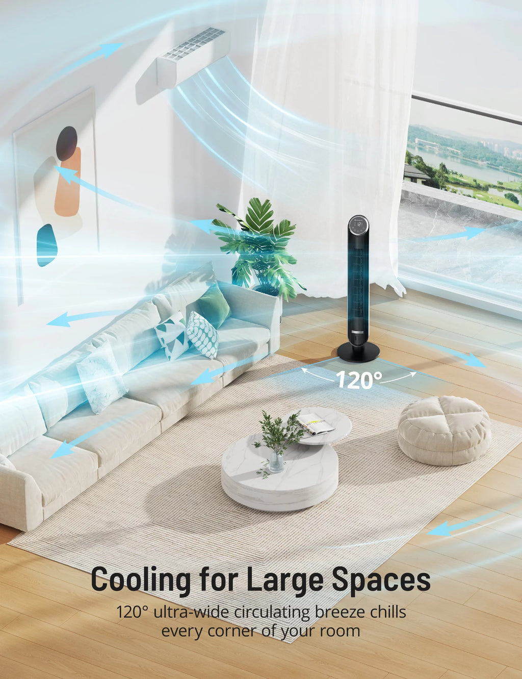 42" Modes, Fan, Bladeless Dustproof Standing Tower Home, for 12 12H Fan Speeds, Fan Remote, 120Â° with Office 4 TaoTronics Timer, Mesh Fan, Oscillating Filter,