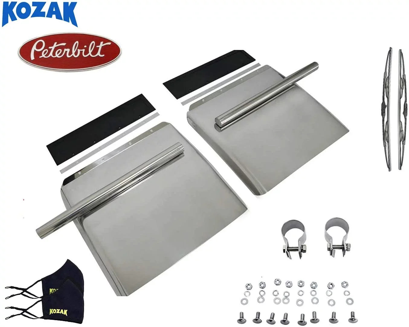 2x Set Fender Peterbilt Quarter 2x22 Kozak and 386 mounting Included Wipers Masks Windshield 24" Face For Semi Plus All x Stainless - Steel 579 Trucks 24" Hardware