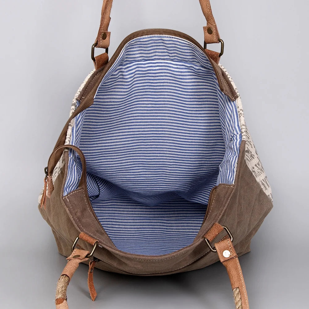 women Upcycled TOTE Canvas Upcycled KB Leather bag OHLAY western Wool Hair-on Genuine purse handbag KB487