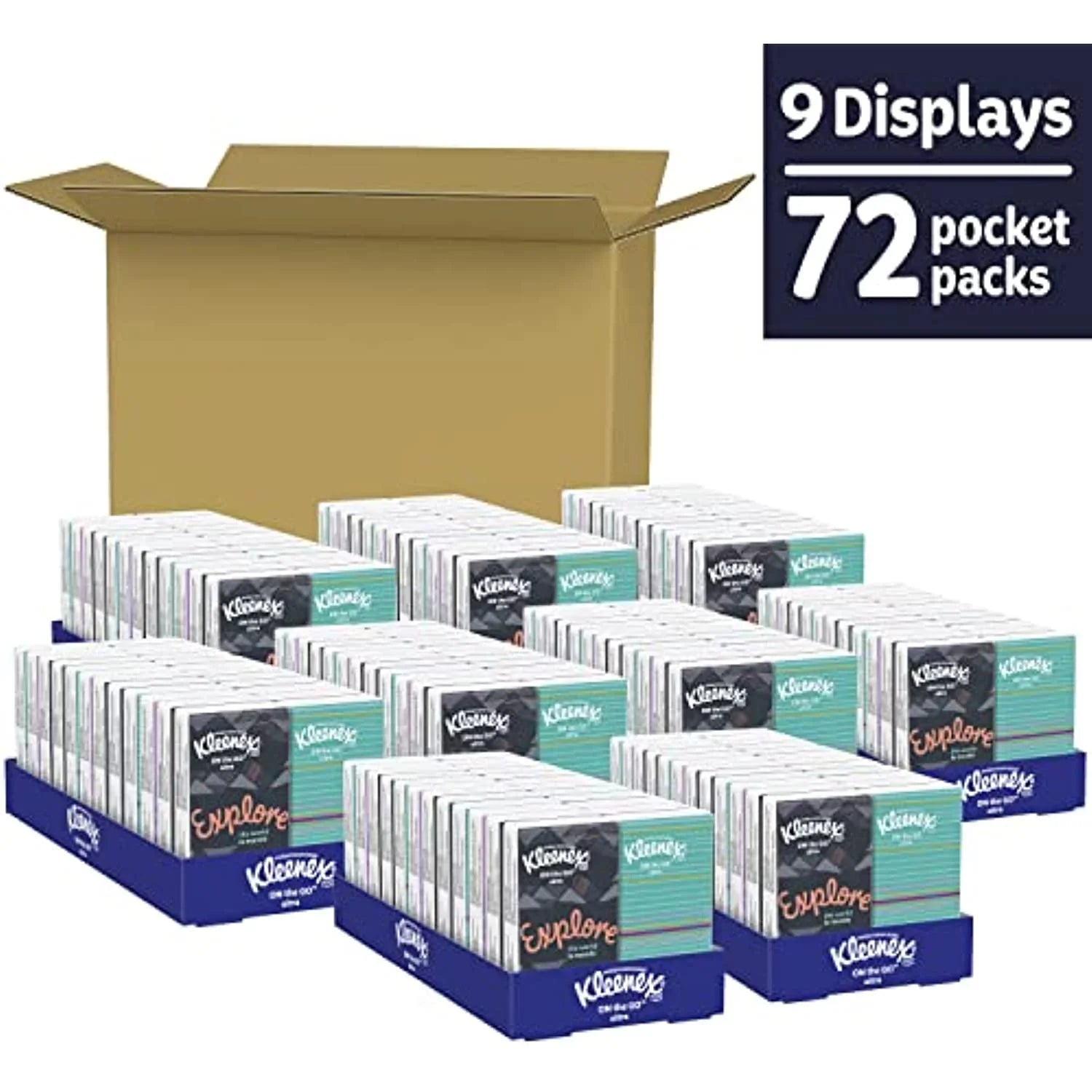 (9 Tissues) Kleenex Pack, 8 Tissues Packs), Of Tissues 3-Ply Size, Travel Total Packs On-The-Go Displays Per (720 72 Facial Tissues, 10