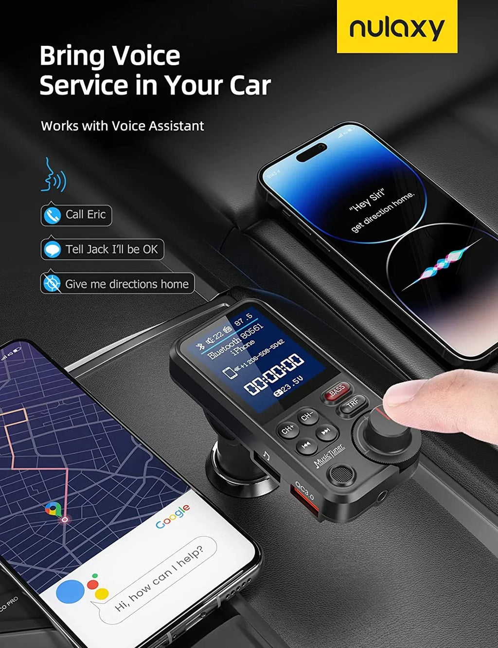 KM30 for Adapter Sound with and FM Bass Bluetooth QC3.0 Free Car Player- car, Screen Music Strong Charging, for Calls, Color Treble Microphone Hands 1.8" Supports Transmitter Bluetooth