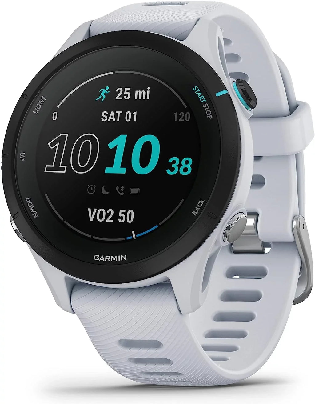 Battery, Charging Smaller Insights, with & Towel, Running 6Ave Smartwatch Cleaning Music, Garmin Music, Kit with 255S Base, Long-Lasting Workout Forerunner Travel Advanced GPS Whitestone