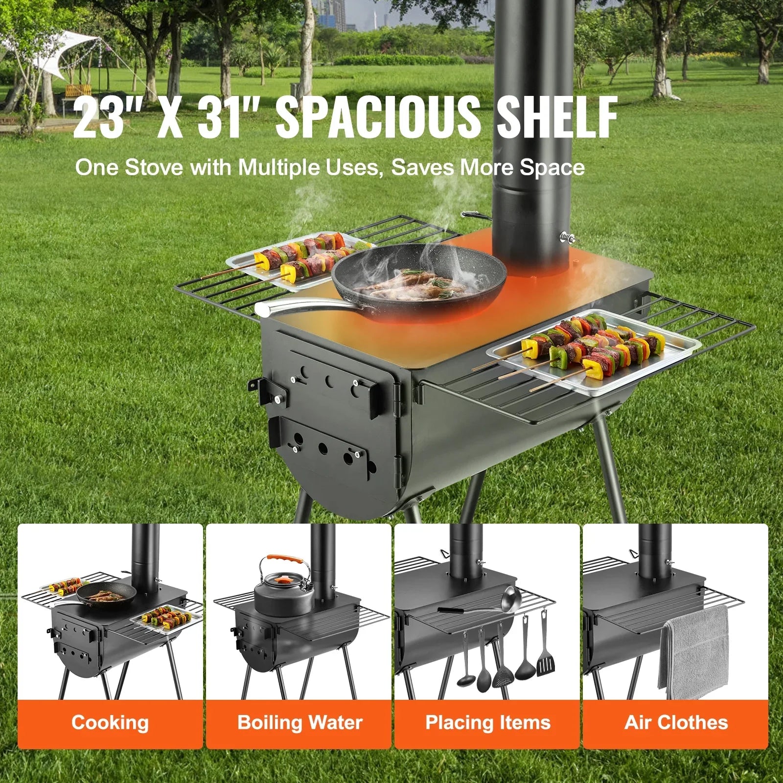 Camping in SKYSHALO Portable Wood 118 Stove Hot Tent for Outdoor Stove Pipes w/ BBQ