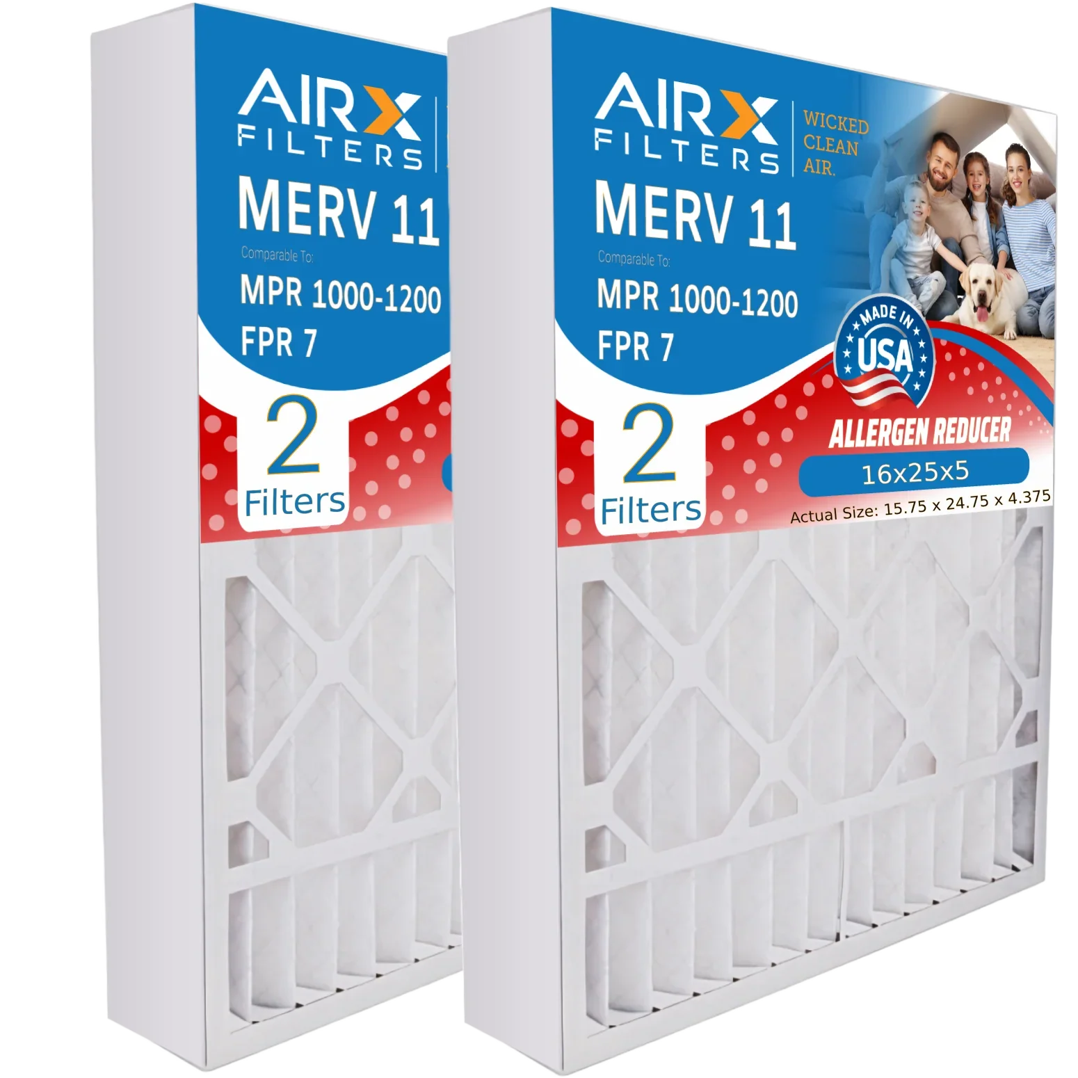 AIRX 2 to MPR 11 by Pack AIR. with Lennox CLEAN FILTERS FPR Filter 7 WICKED Compatible MERV 1200 & Comparable 16x25x5 Air 1000, X0583 MPR Air Filter