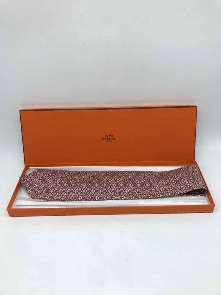 Silk Men's Printed Hermes Pre-Owned Red Tie
