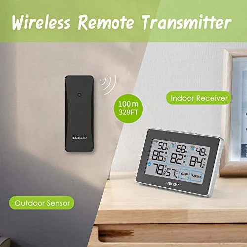3 Stand Humidity Black LCD, Real-Time Digital and Station Tracker Distance 262 with Meter Touchscreen, Hanging Temperature Built-in - ft Weather Slot, Remote and Max with BALDR Wireless Sensors,