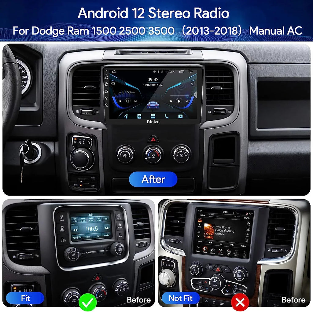 in-Dash 2500 3500 Dodge Camera/DSP/SWC/BT/WiFi/2+32GB Auto/AM/FM/Backup with Double for Din Stereo 2013-2018, CarPlay/Android Car GPS Radio Unit 9" Android Ram 1500 Wireless Navigation Binize 12