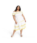 Plus Shoulder Ric Marie the Women's Fernandez Dress Off White/Yellow, Lisa Rac Size - 1X