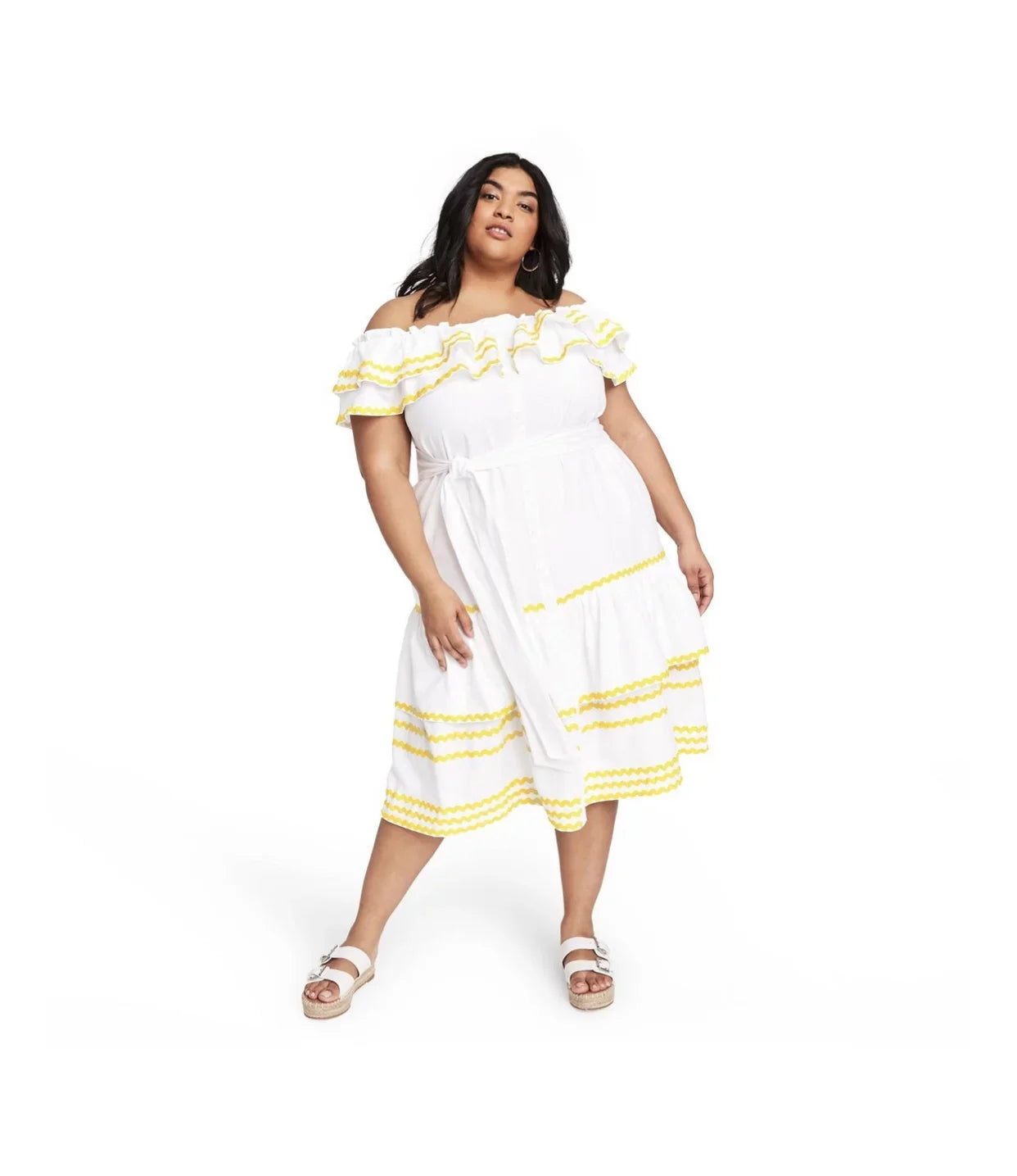 Plus Shoulder Ric Marie the Women's Fernandez Dress Off White/Yellow, Lisa Rac Size - 1X
