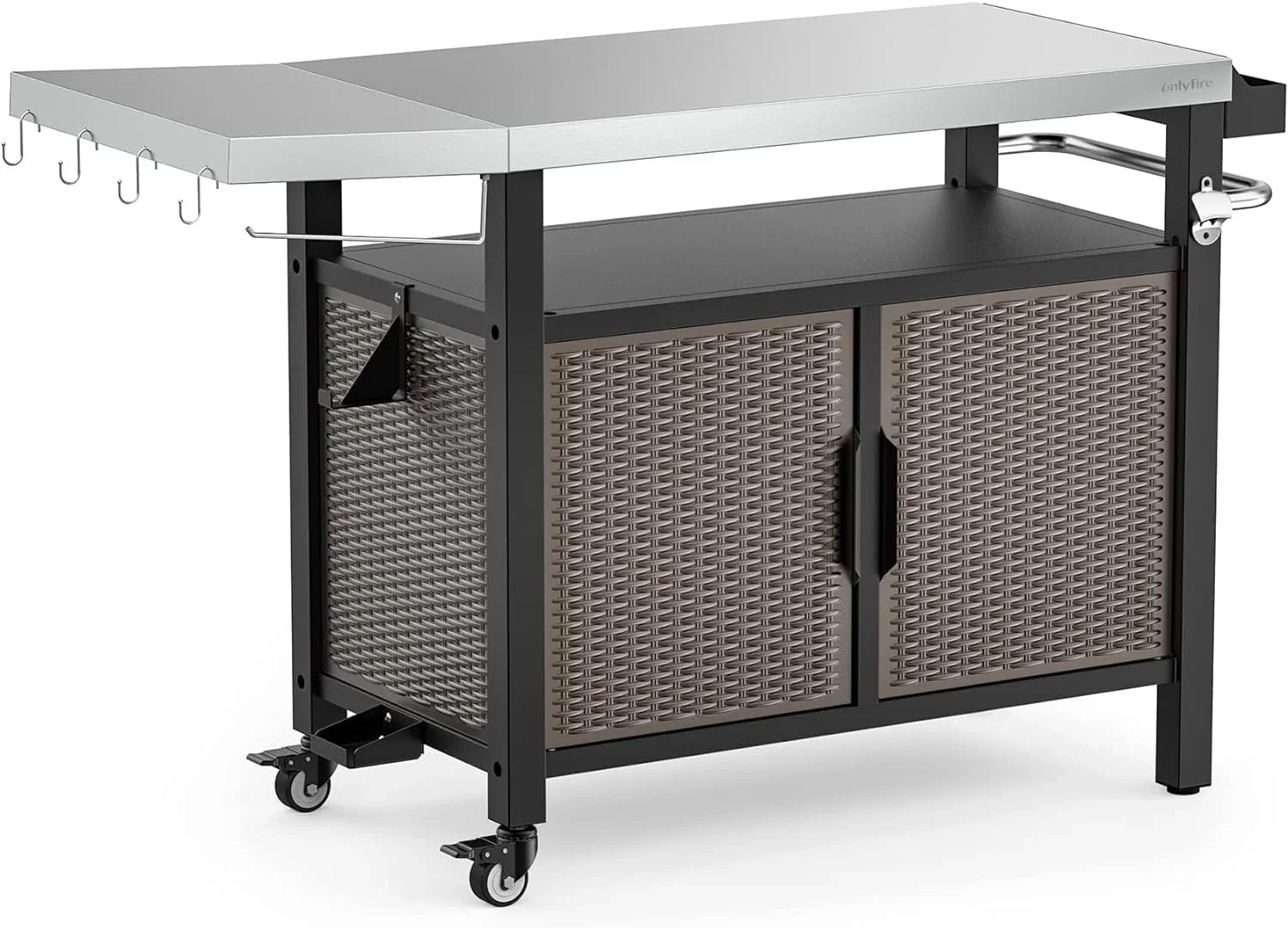 with Table Stainless Indoor Rolling SUSIMOND and Shelf Wheels Countertop, Kitchen Outdoor Storage with Steel Side Cart Cabinet for XL 53-Inch Worktable Dining Island