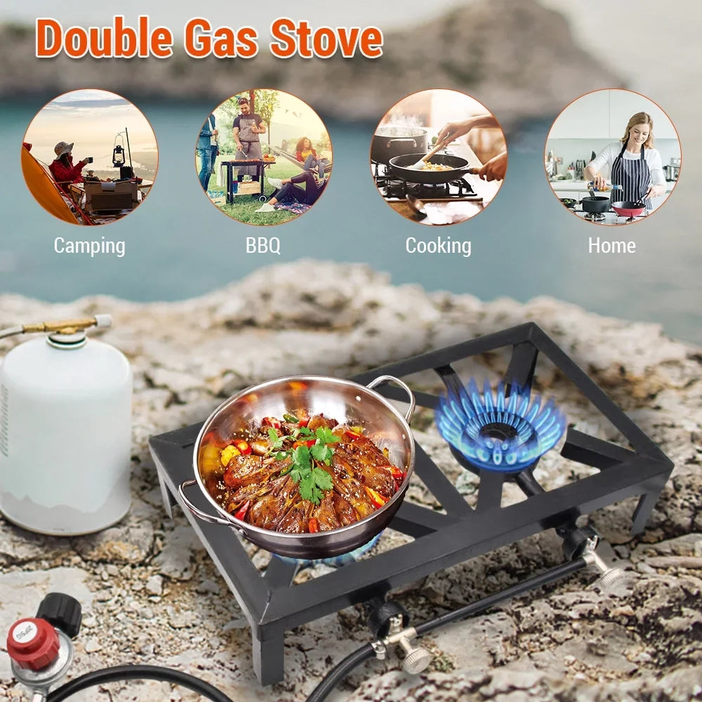 OWSOO Cast Double Propane (Standard), Iron BBQ Gas Camping Furnace Patio for for Excursions Stove Cooking