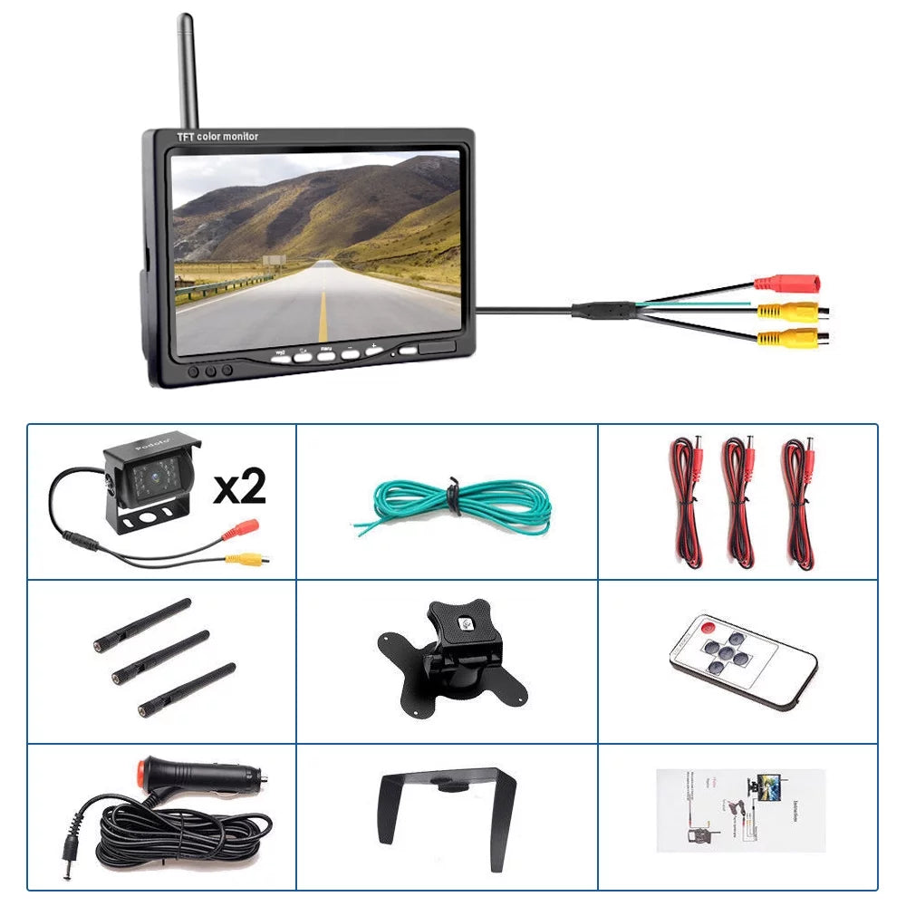 Rear Parking Wireless for Truck Vehicle Ir System, Vision RV 7" + Truck Podofo Backup Trailer Camera Monitor Bus Night 2 View Assistance Waterproof