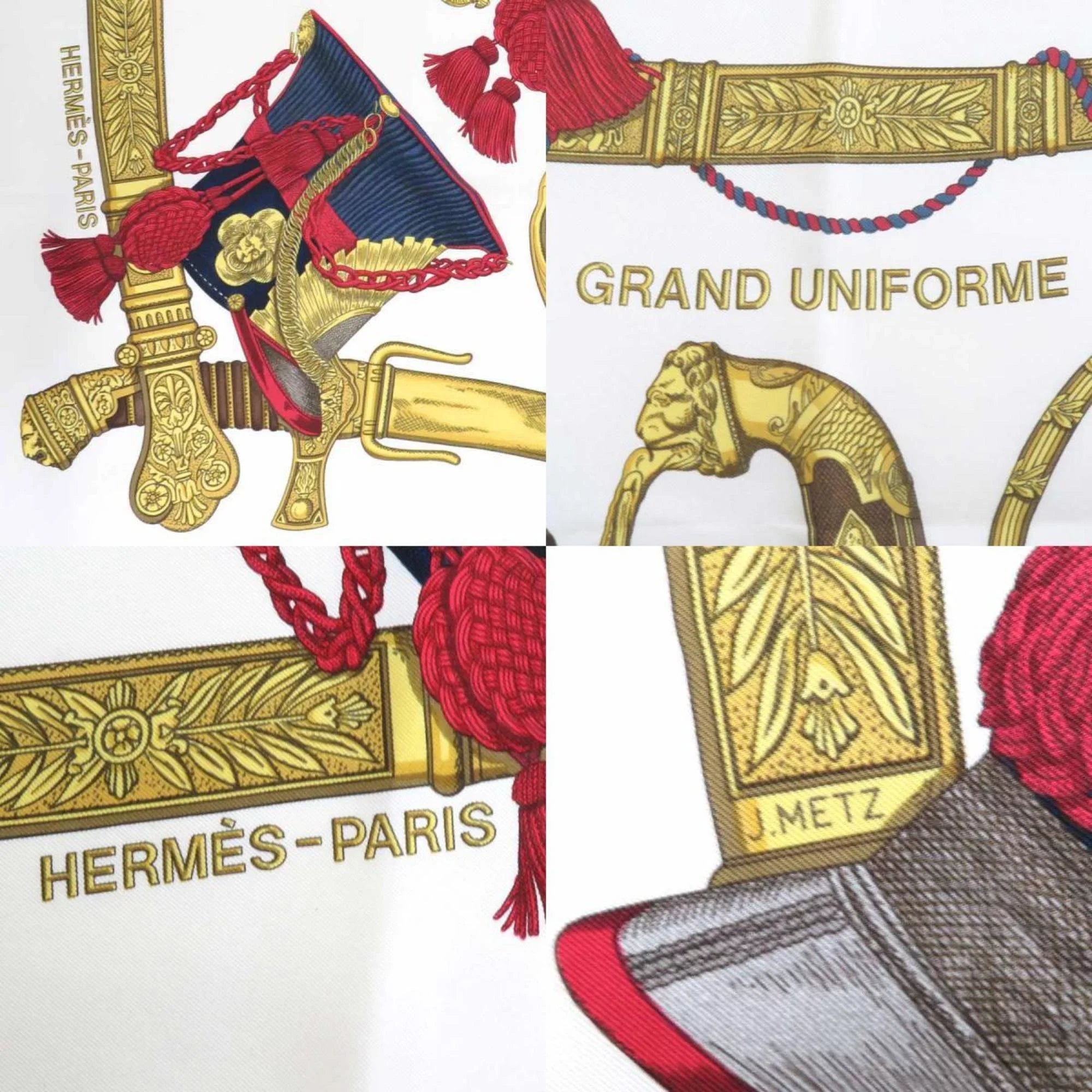 Silk Carre Scarf (Good) UNIFORME Off-White/Multicolor Hermes Pre-Owned 90 GRAND HERMES Ladies