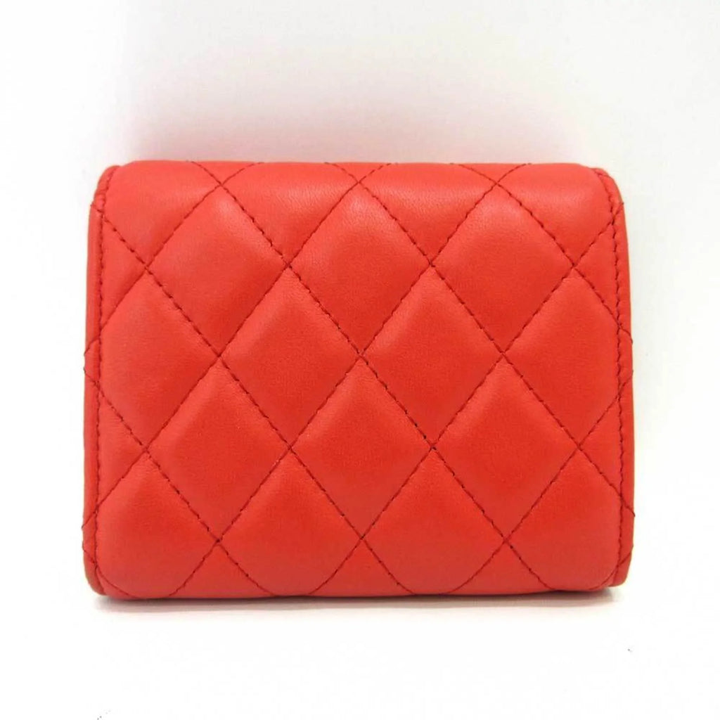 Pre-Owned Lambskin Orange Wallet Matelasse Metal Fittings Chanel CHANEL Series Red Women's Mini (Good) Silver Small Trifold